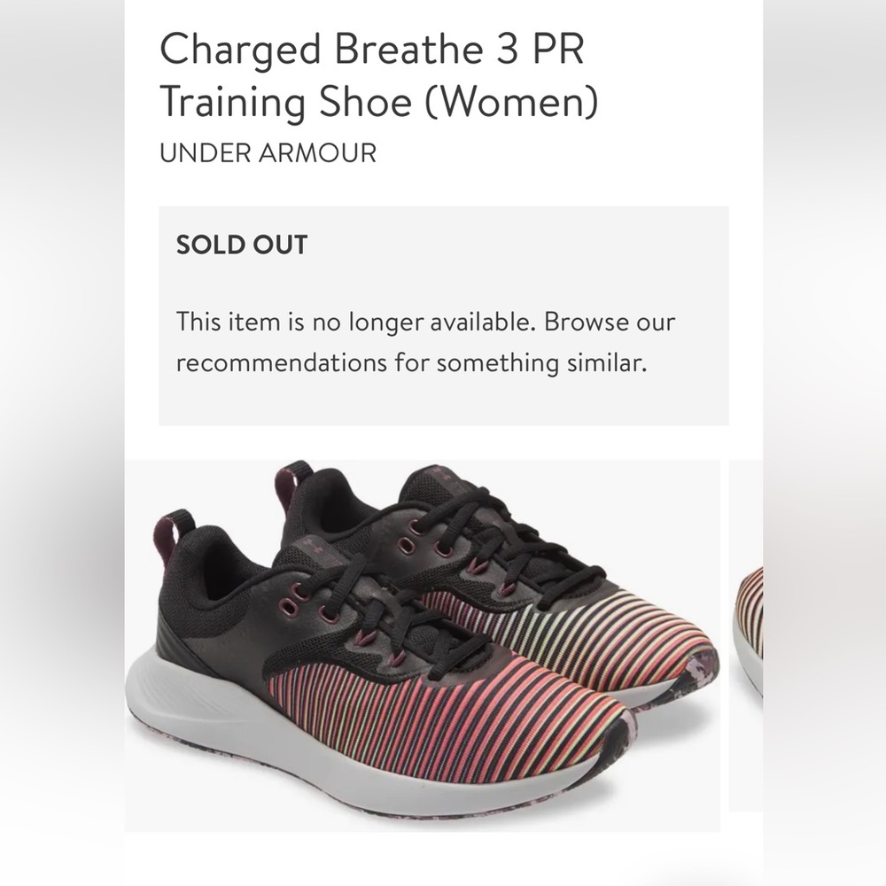 6 Under Armour charged breathe TR 3 PR knit shoes RARE FIND pastel stripe/black